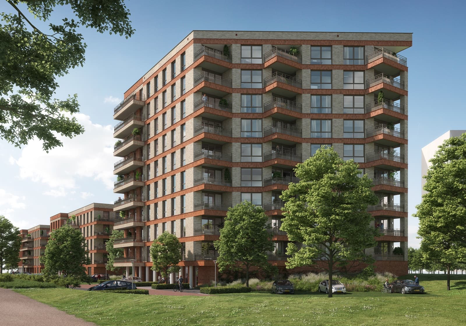 Gebouw Amina vanaf de kopsekant gezien van project Finesse