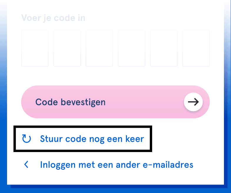 Scherm MijnWoonstad om de verificatiecode opnieuw te versturen