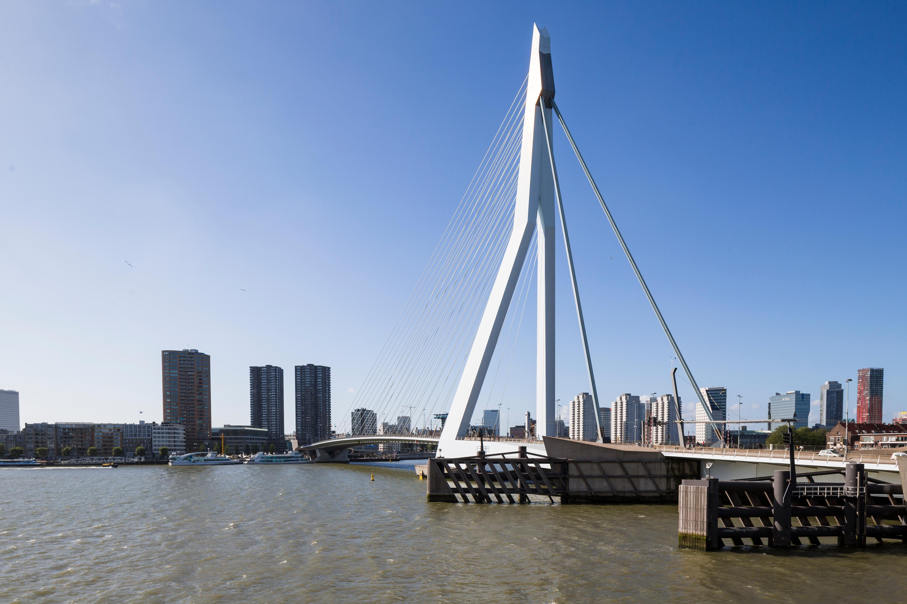 Skyline van Rotterdam met de Erasmusbrug