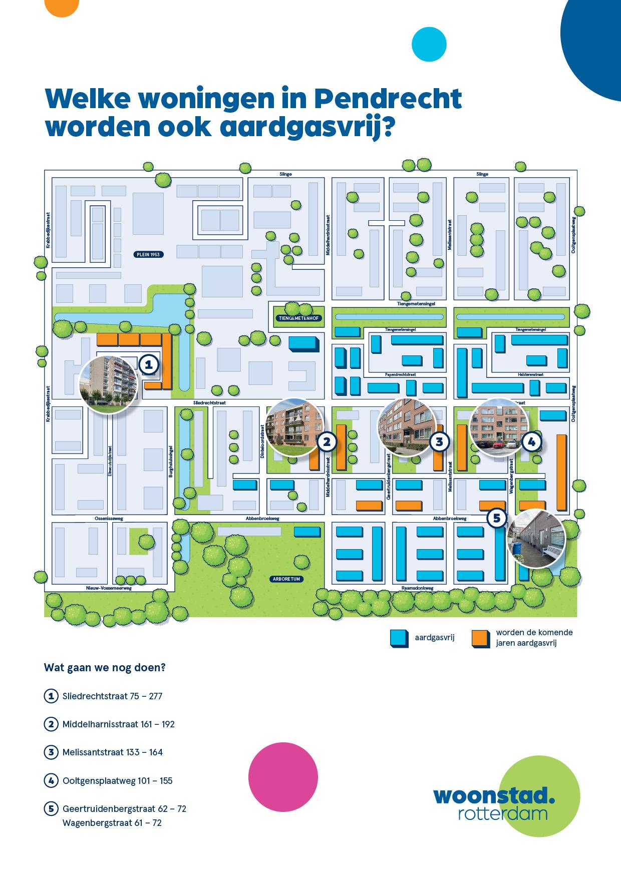 Plattegrond van de woningen die in Pendrecht aardgasvrij worden
