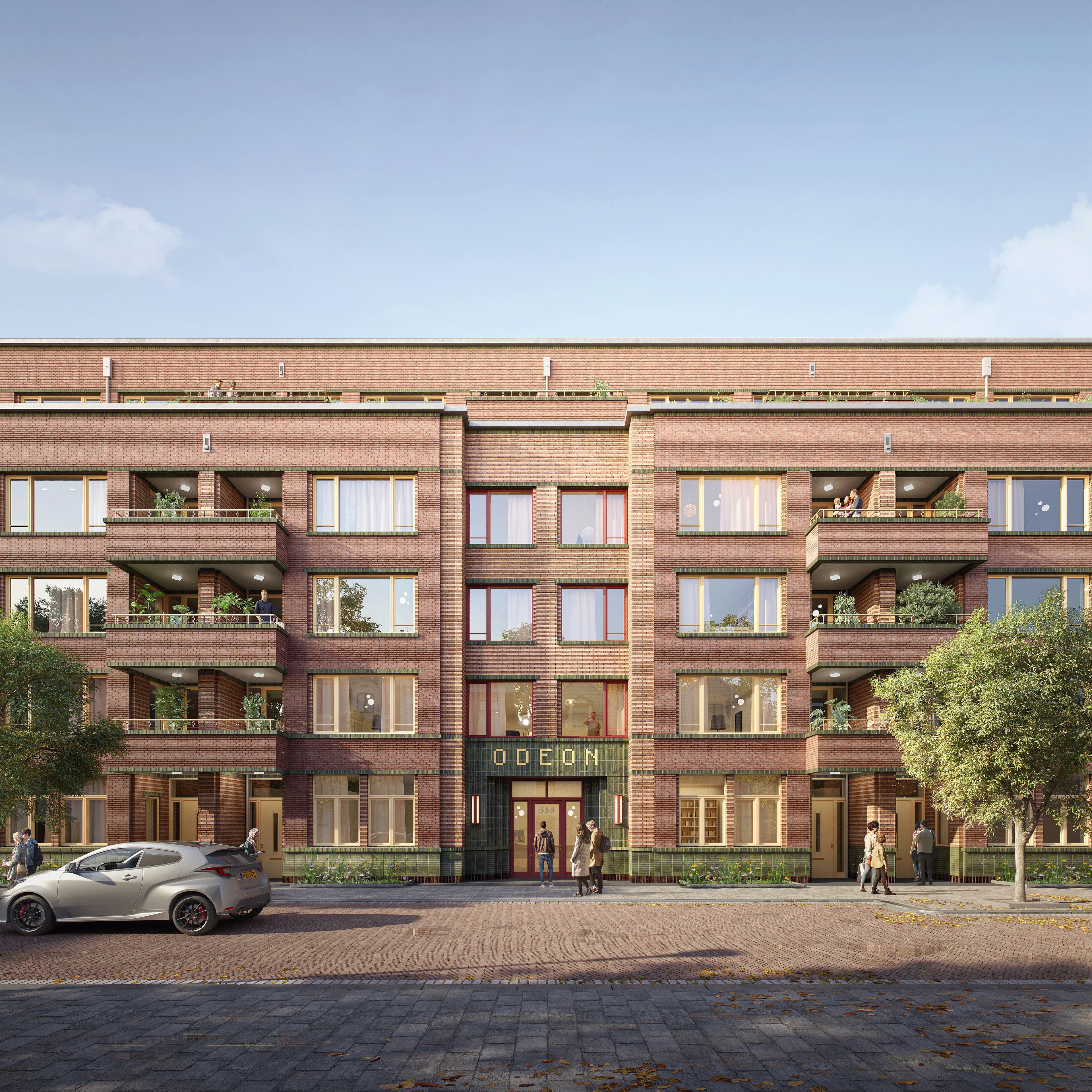 Hoofdentree van het woongebouw Het Nieuwe Odeon