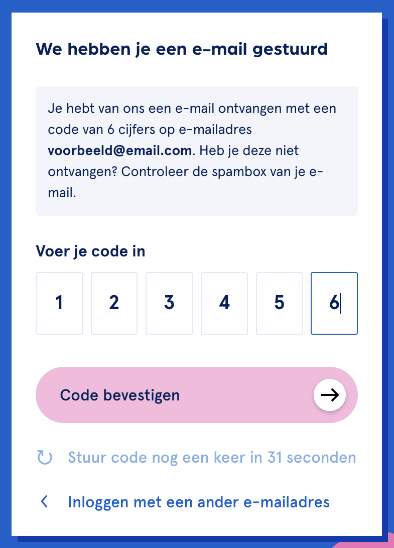 Inlogscherm MijnWoonstad waar de code is ingevuld