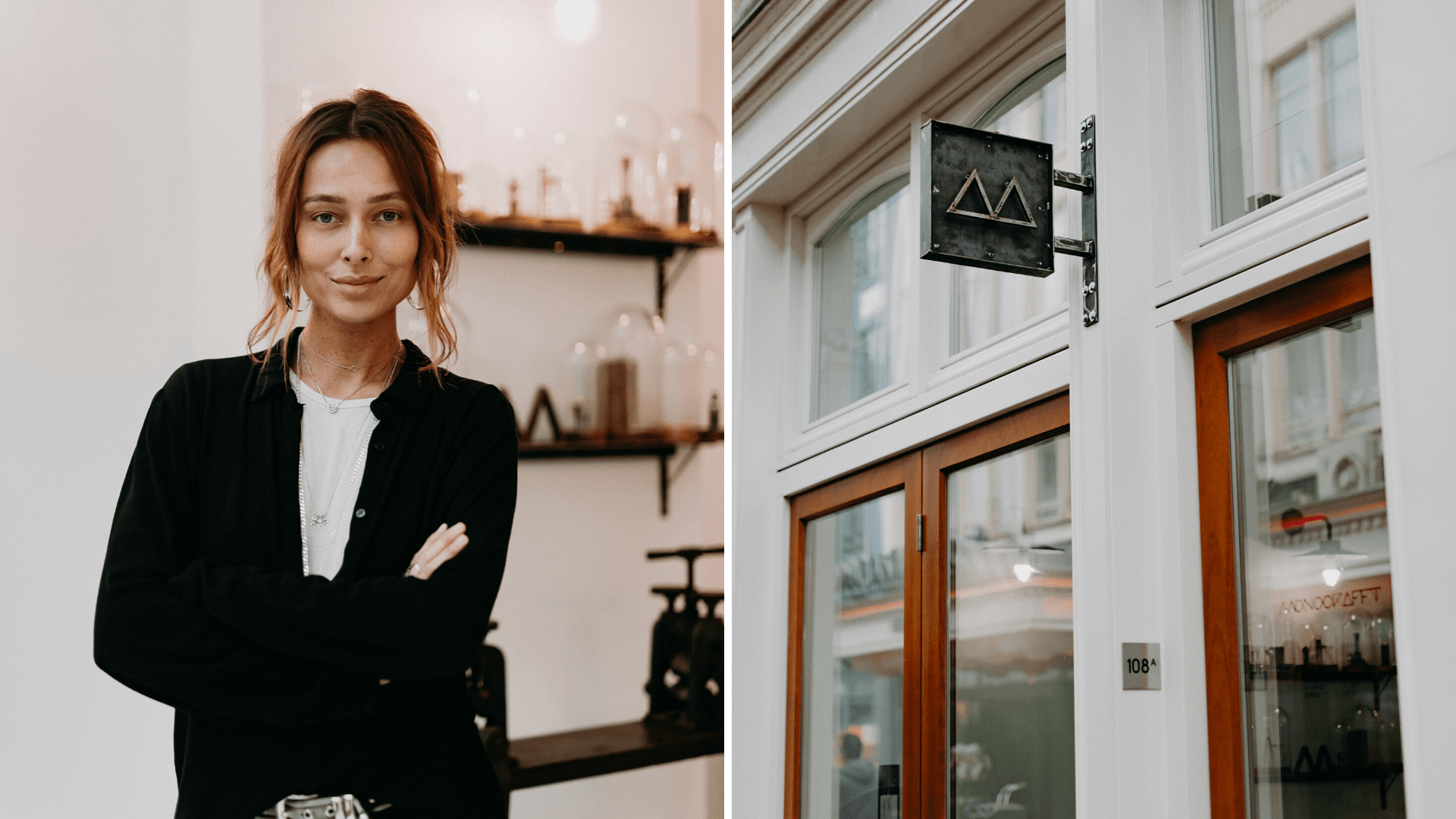 Portret Merel en buitenkant winkel Monocrafft