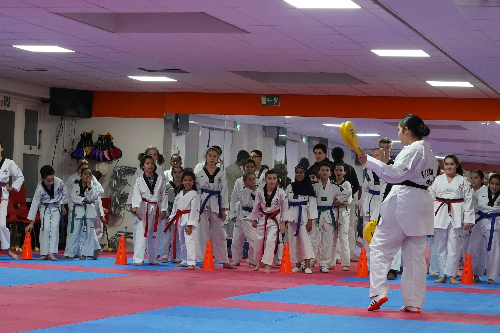 Groep leerlingen in taekwondoschool