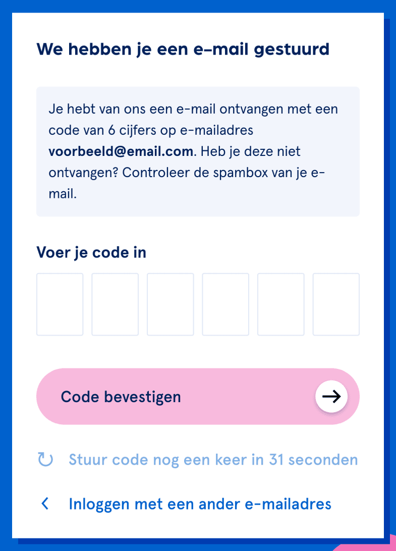 Scherm MijnWoonstad waar de verificatiecode ingevuld moet worden