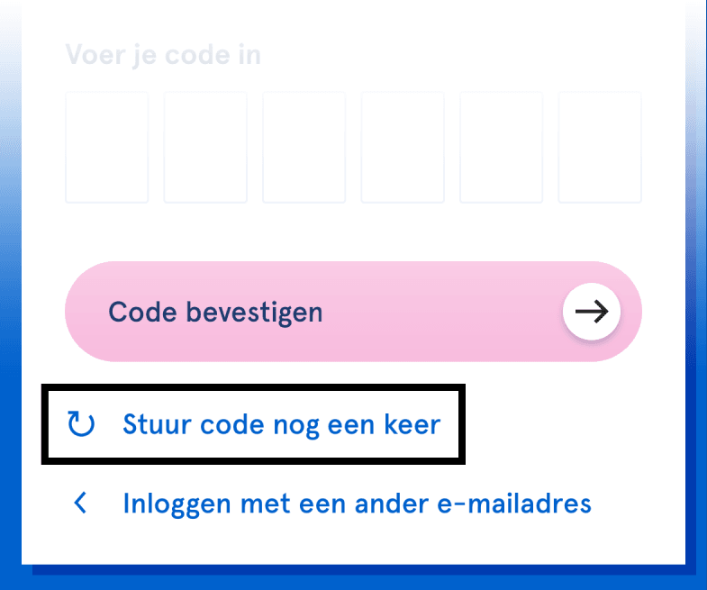 Scherm MijnWoonstad om de verificatiecode opnieuw te versturen