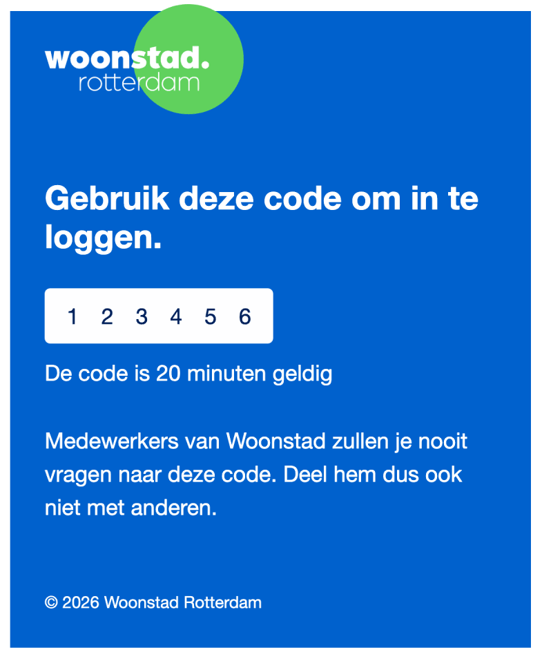 Voorbeeld van de verificatiecode die je in je e-mail ontvangt