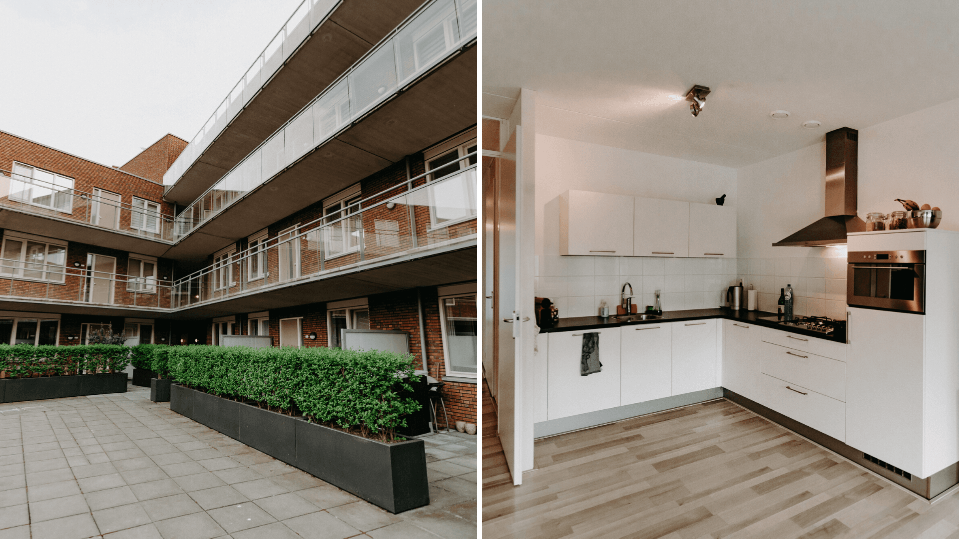 Exterieur appartementencomplex en keuken