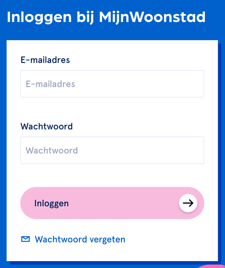 Inlogscherm van MijnWoonstad