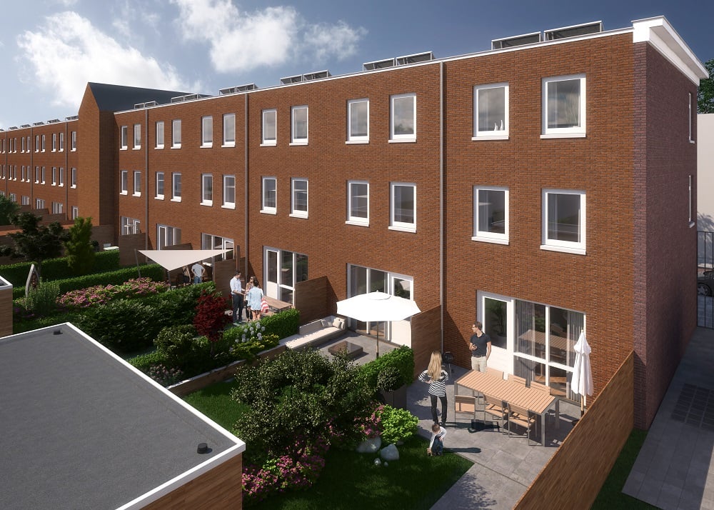 Impressie achterkant en tuin nieuwbouwproject Noordbest