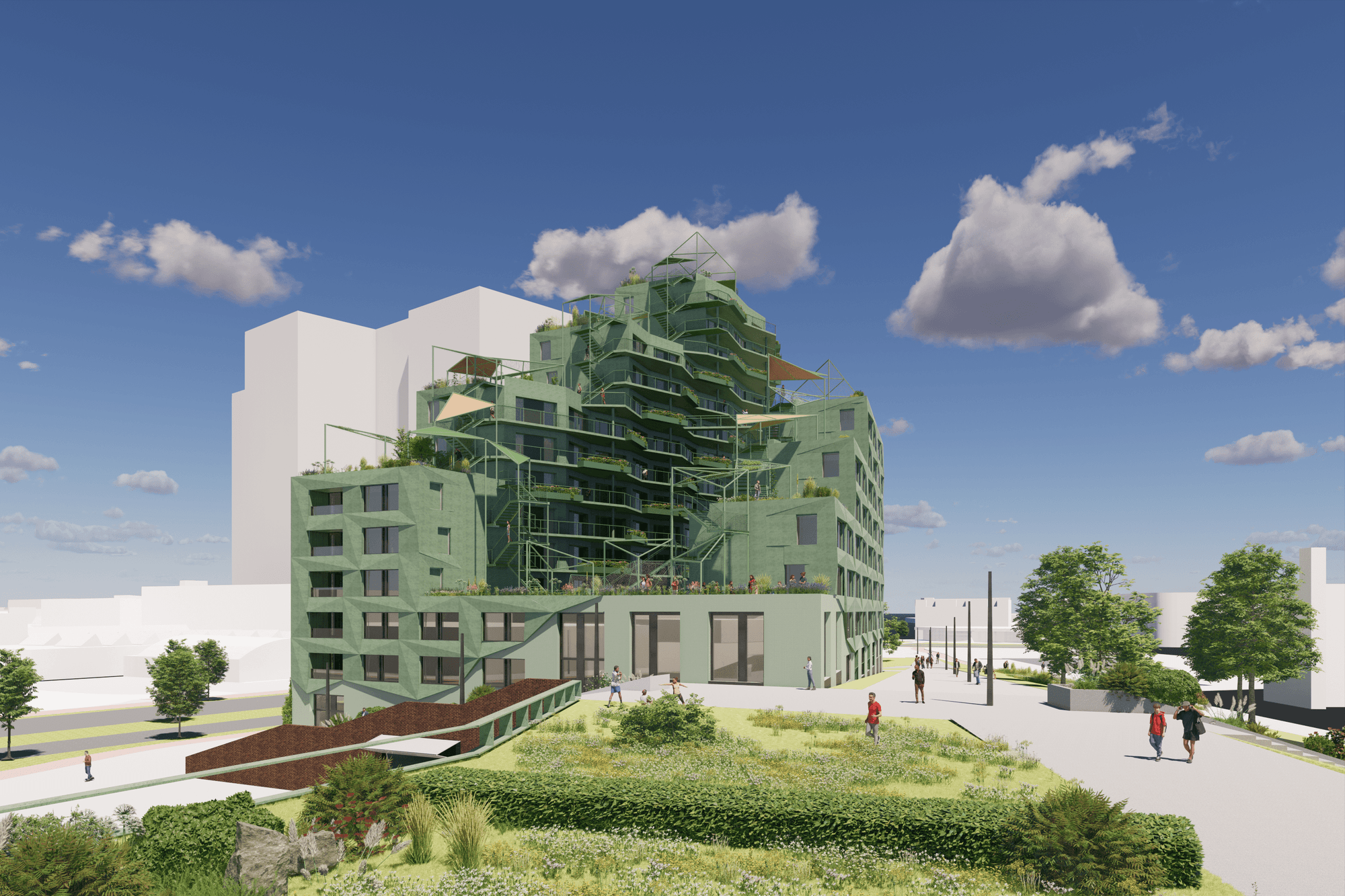 Artist Impression Kop Dakpark terrassen in beeld