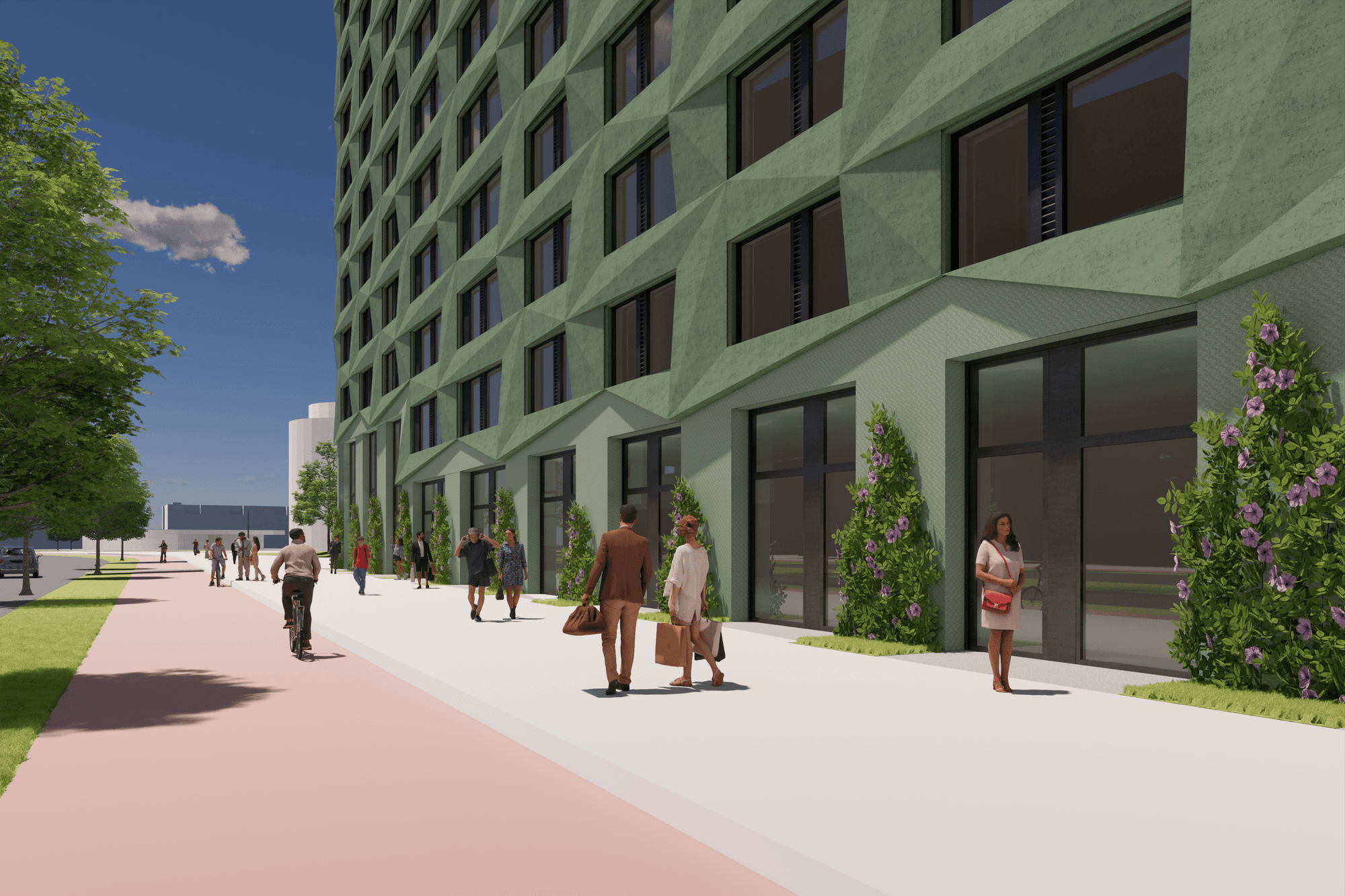 Artist Impression Kop Dakpark straat en fietspad