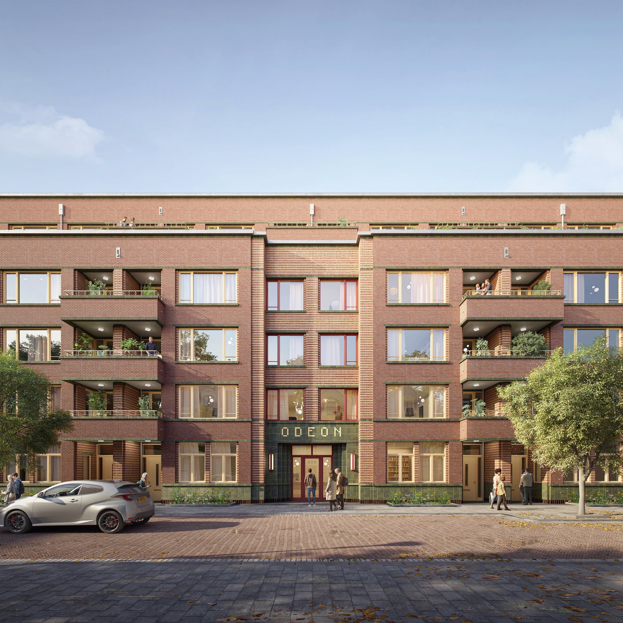 Hoofdentree van het woongebouw Het Nieuwe Odeon